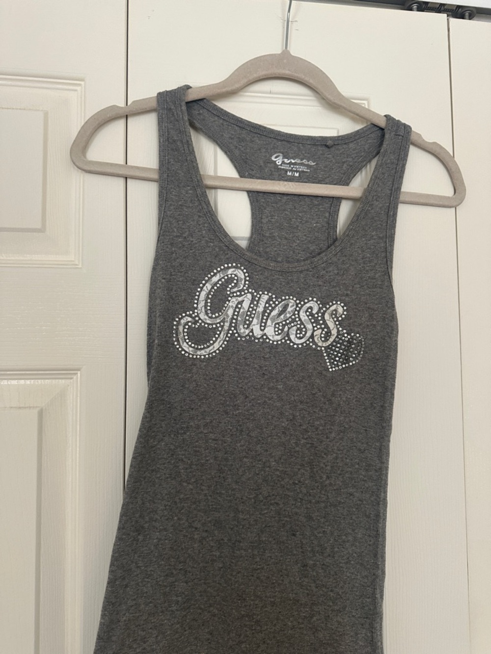 Guess Gray Rhinestone Logo Racerback Tank - Picture 4 of 5